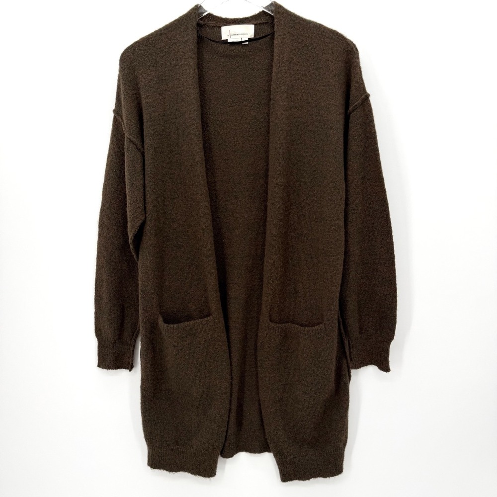 Anthropologie Brown Longline Cardigan Size S Duster Sweater‎ Pockets Relaxed